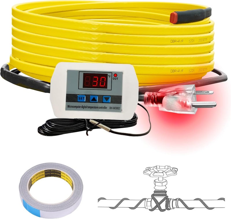 Cupohus Softer Heat Tape for Water Pipes 15FT, Self-Regulating Digital Display Thermostat, Freeze Protection Roof Deicing Cable for Metal, Plastic Home Pipes, RV Water Hose, 110-120V - Image 1